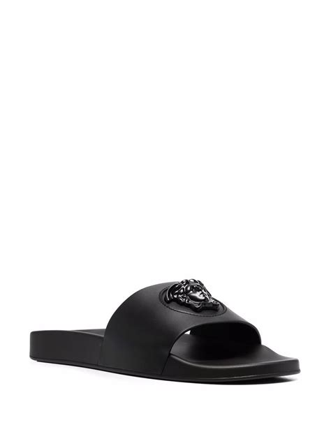 versace pool slides black|versace la medusa leather slides.